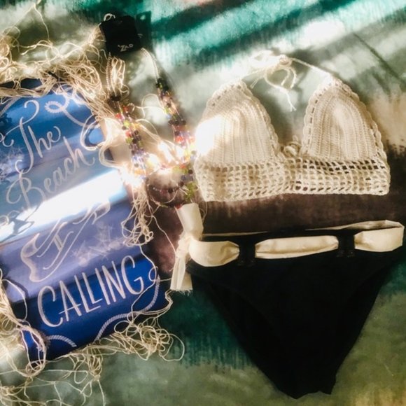 🏝BNWT ANNE COLE DENIM CROCHET BIKINI - Picture 1 of 3